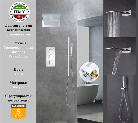 Душевая система скрытого монтажа c термостатом Gristo Chrome Termo GCT-5052-1 хром 1947